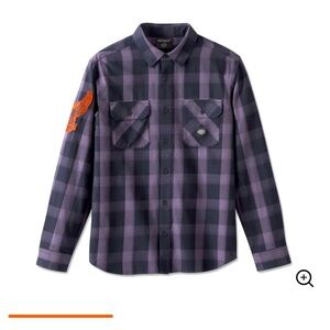 HARLEY DAVIDSON MENS MOTORBREATH LONG SLEEVE BLACK PLAID COTTON BUTTON DOWN, XL